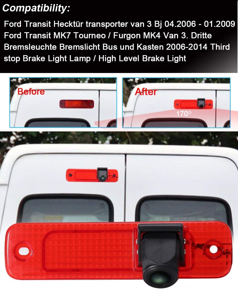 「Achteruitrijcamera, transportster + 7 inch TFT LCD-beeldscherm, monitor: remlicht auto dak achteruitrijcamera voor Ford Transit achterdeur, Transporter Van 3 bouwjaar 04.2006-01.2009/Transit MK7 Tourneo/Furgon MK4
