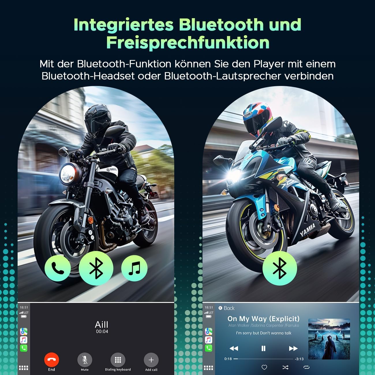 Draadloos CarPlay Scherm Motorfiets – Motorfiets Display – Navigatiescherm – Android Auto Scherm – Touchscreen GPS – 6,25 Inch HD IPS – IP67 Waterdicht Met Bluetooth 5.0