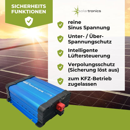 solartronics Spanningsomvormer FS2000D 24V 2000/4000 Watt Pure Sinus BLAUW m. Display FS Serie LiFePO4 / lithium, lood-, gel of AGM-batterij compatibel inverter omvormer