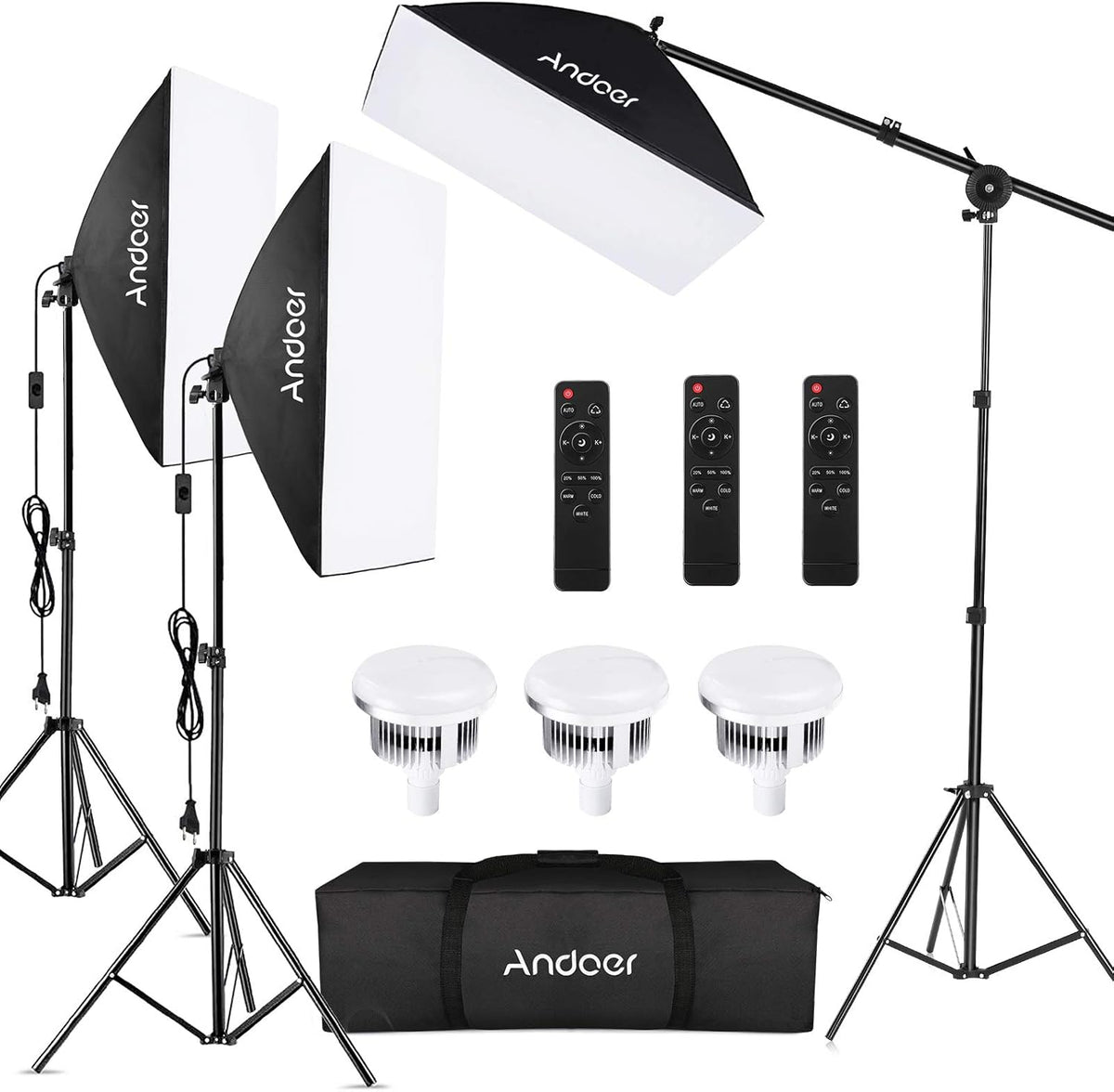 Softbox-verlichtingsset 3-delig – Fotostudio Kit – Fotolichtset – Studiolicht – Continu Licht – 85 W Dimbare Tweekleurige LED-lampen 2800K-5700K – 50 x 70 cm Softboxen met Afstandsbediening en Verstelbare Statieven