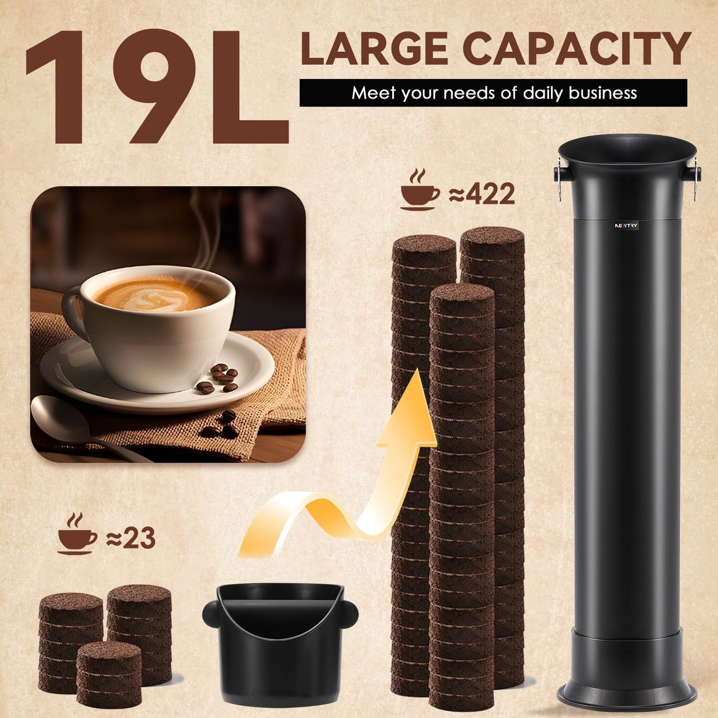 Koffieprut opvangbak – Koffiedik container – Knockbox – Barista afvalbak – Espressoprut bin – 19 Liter inhoud – Robuust rubberen staal