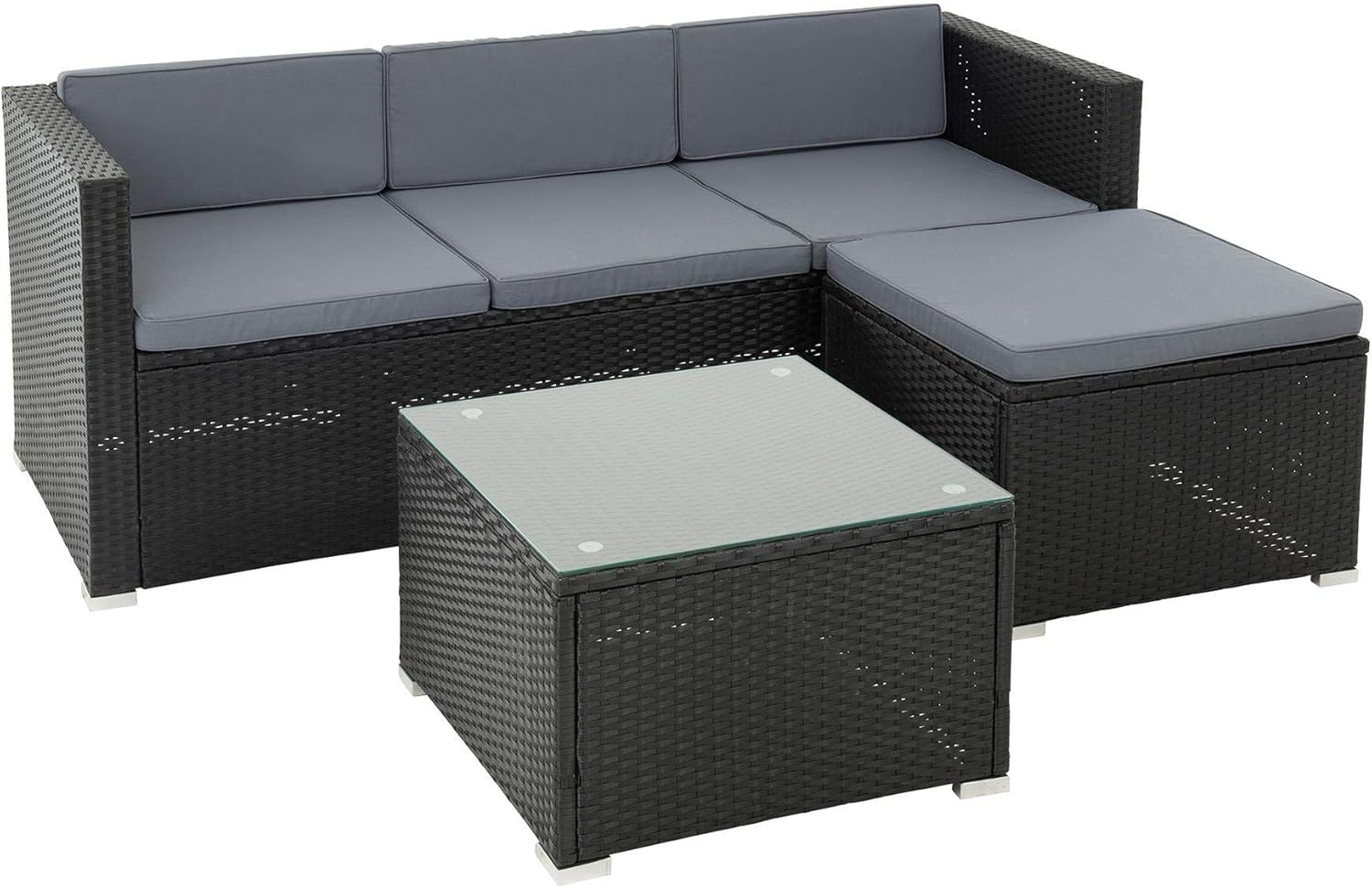 Estexo Rattan Lounge Seating Group, Poly Rattan Garden Furniture Set, 3 Seater Sofa, Sitting Area, Dining Area, Garden Set, Balcony Set (Black) - QUORE