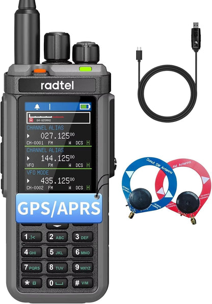 Radtel RT-880G GPS APRS 10 W Ham Radio Walkie Talkie Draagbare CB-radio 1024 kanalen HF SSB Rx met cross-band repeater, 6,5 cm kleurendisplay met programmeerkabel SW/MW-antenne