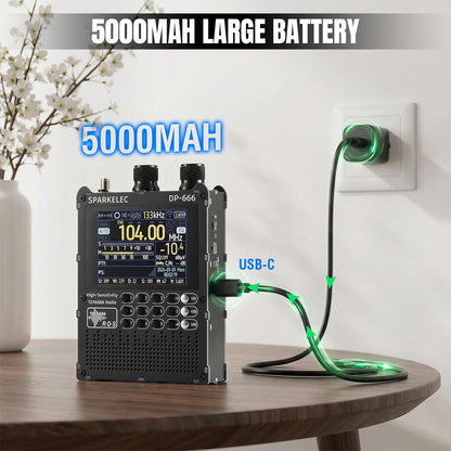Raddy DP-666 DSP Wereldbandradio TEF6686 Chip, Professionele AM/FM/LW/MW/SW RDS Ontvanger, 2,8" Touchscreen + Stylus, 5000mAh Batterij, Telescoop- & Donut-antenne, Draagbaar met FW-update