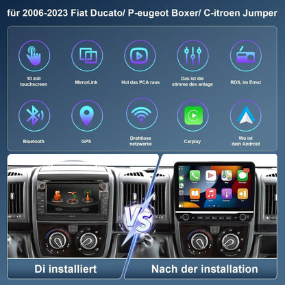 4+64G Wireless Carplay Android 13 autoradio 2 Din voor Fiat Ducato 06-23 10 inch autoradio met Android Auto Navi GPS WIFI Mirror Link Bluetooth/WiFi/GPS/FM RDS Radio/SWC achteruitrijcamera