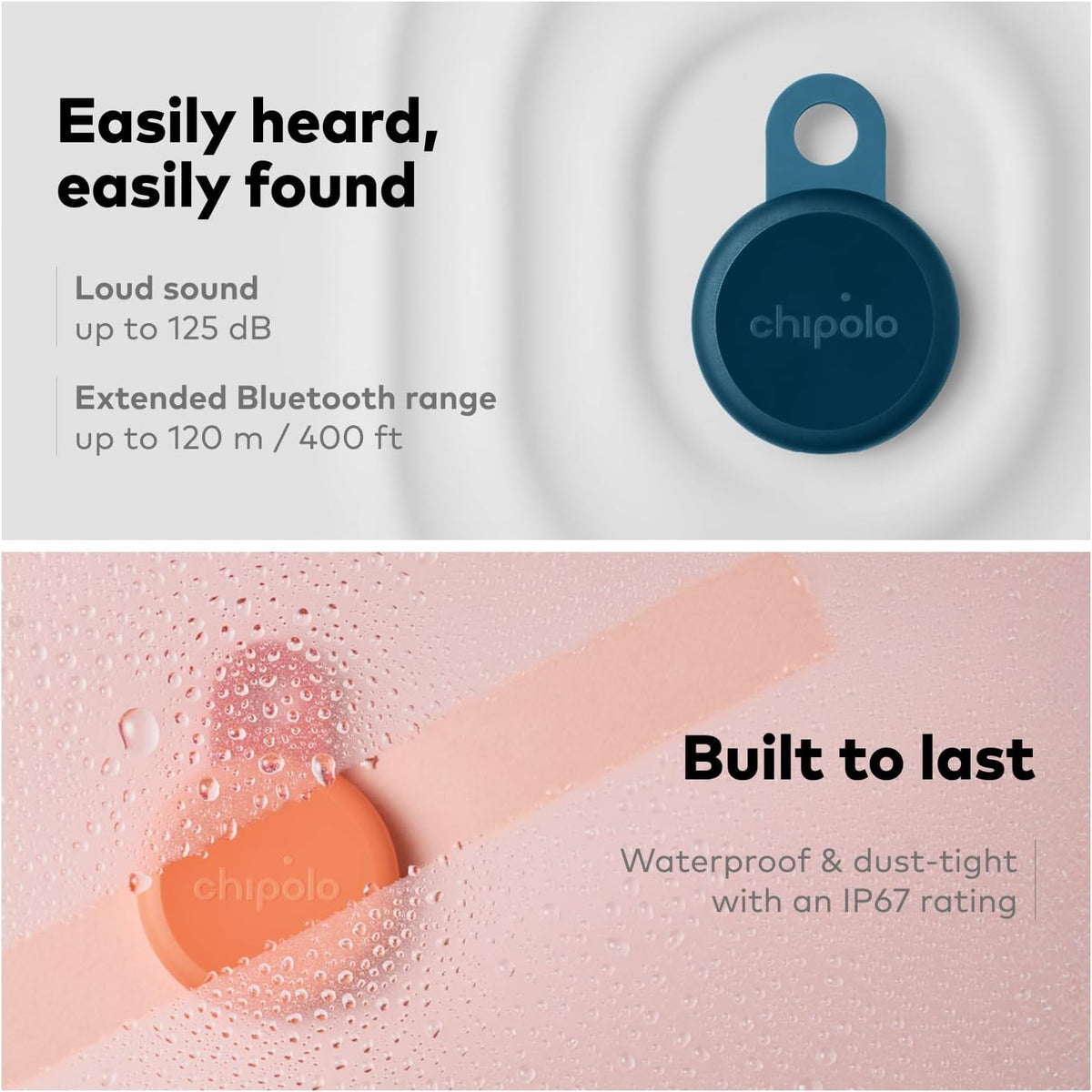 Chipolo LOOP-Oplaadbare Bluetooth tracking tag item locator voor sleutels & tassen, Apple Zoek mijn - compatibel of Google Vind plek, Laat telefoon rinkelen