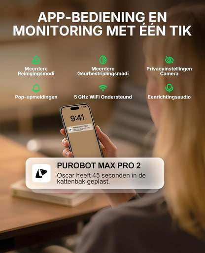 PETKIT PUROBOT MAX PRO 2 Zelfreinigende Kattenbak, Grotere Ingang, AI Camera, Automatisch Kattenbak, 2.4G en 5G Wifi, App-Control, Gezondheidstracering, Geurverwijdering, 76L, Voor Meerdere Katten
