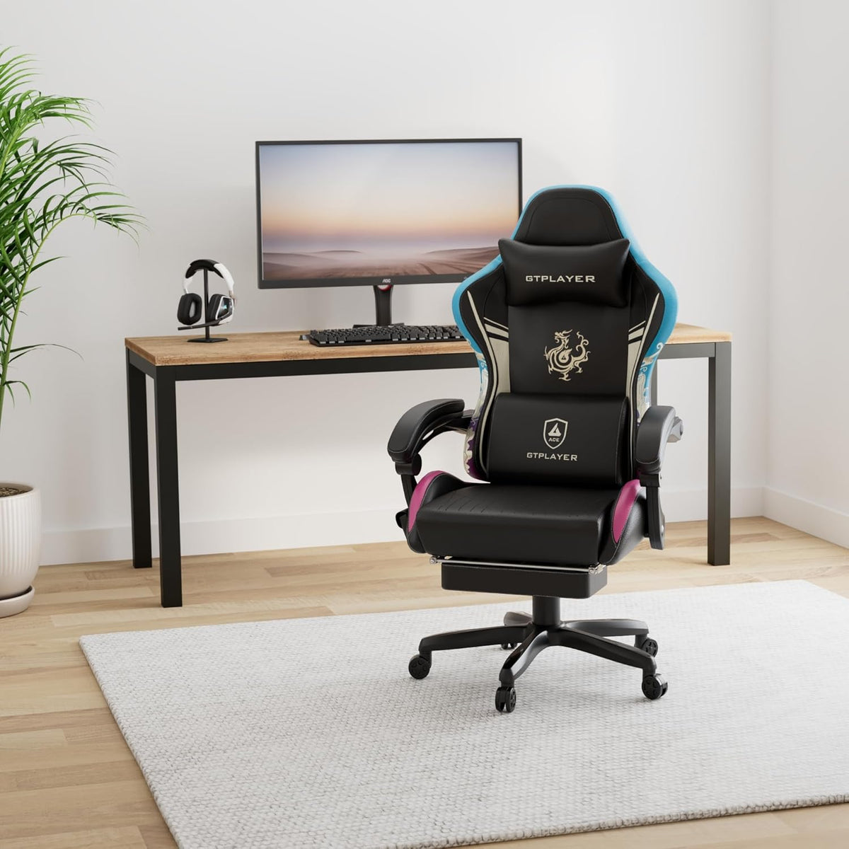 GTPLAYER Gaming Chair with Bluetooth Speakers and Footrest, Ergonomic Computer Chair, Rugged High Back Lumbar Support, Home Office Chair (Black) - QUORE