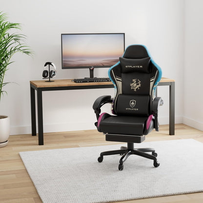 GTPLAYER Gaming Chair with Bluetooth Speakers and Footrest, Ergonomic Computer Chair, Rugged High Back Lumbar Support, Home Office Chair (Black) - QUORE