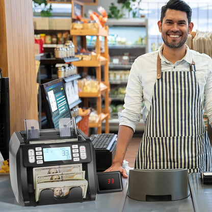 Geldtelmachine – Bankbiljettenteller, Geldteller, Kassabeller, Biljettenteller Voor USD En EUR – UV/MG/IR/DD Valsgelddetectie – 1.200 Biljetten Per Minuut En 500-Biljet Invoerlade