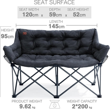 EVER ADVANCED Campingstoel, opvouwbaar, 145 cm breed, voor 2 personen, 400 kg belastbaar, campingbank, dik gevoerde klapstoel, 2-zits, hoge rugleuning, extra breed, voor outdoor, tuin, balkon, indoor