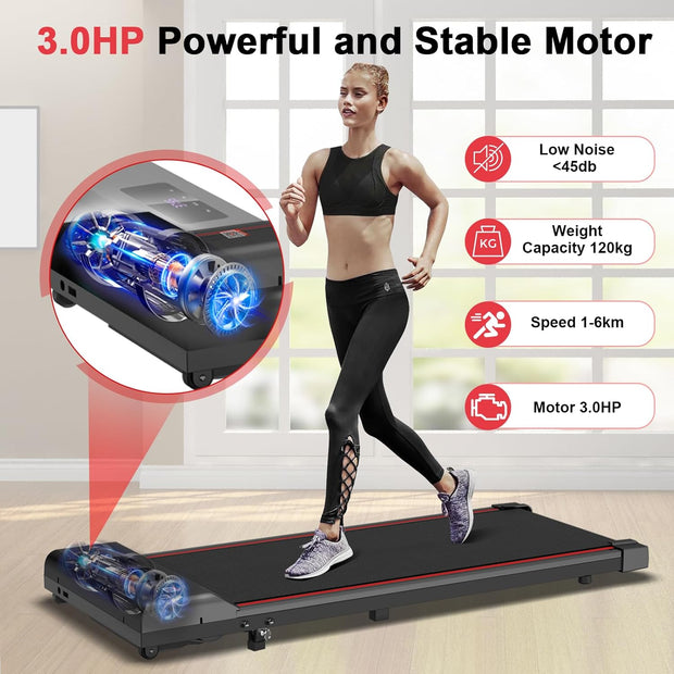 Loopband - Elektrische Loopband - Walking Pad - Inklapbaar - met Helling - Ruimtebesparend - 3.0 pk - Bluetooth-Audio - App - Afstandsbediening - LED-display - Instelbare Snelheid - 1-6 km/u - voor Thuis - Onder het Bureau