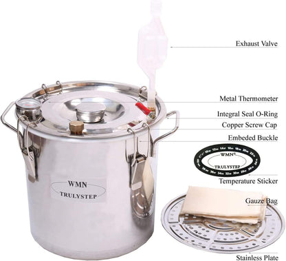 Distilleerset – Alcohol Still – Moonshine Ketel – Wijnmakerij Kit – Fermentatieset – Roestvrijstaal – 12 Liter Inhoud – Ingebouwde Thermometer - QUORE