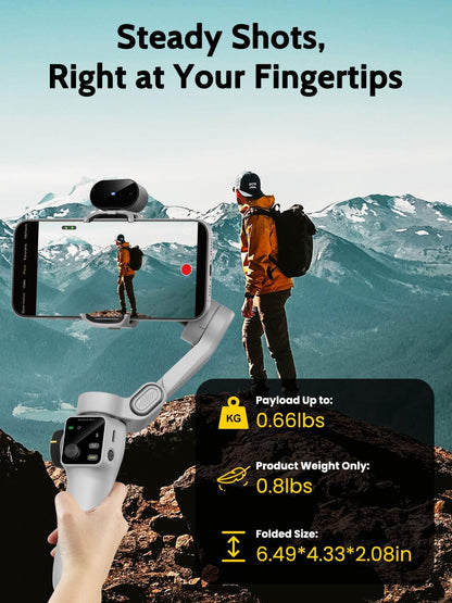 AOCHUAN Gimbal-stabilisator voor video-opname, smartphone 3-assige smartphone-gimbal met AI-trackingsensor voor vlogging, 7,8 inch verlengstang, triggerknop, YouTube Tiktolk (Smart V8 AI wit)