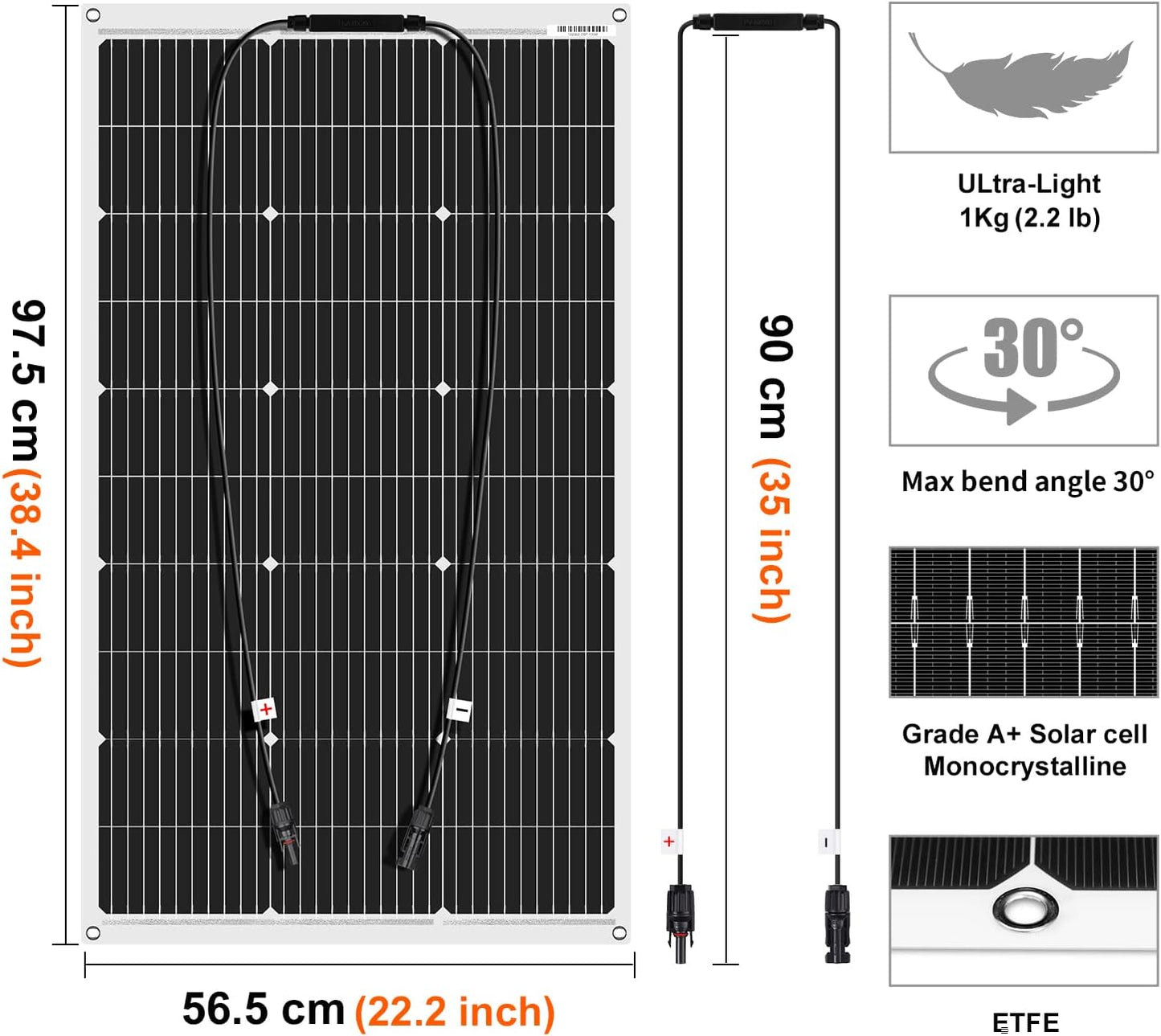 DOKIO Zonnepaneel, flexibel, 400 W, 4 x 100 W, monokristallijne zonnepanelen, ideaal voor camper, camping, tuinhuis