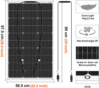 DOKIO Zonnepaneel, flexibel, 400 W, 4 x 100 W, monokristallijne zonnepanelen, ideaal voor camper, camping, tuinhuis