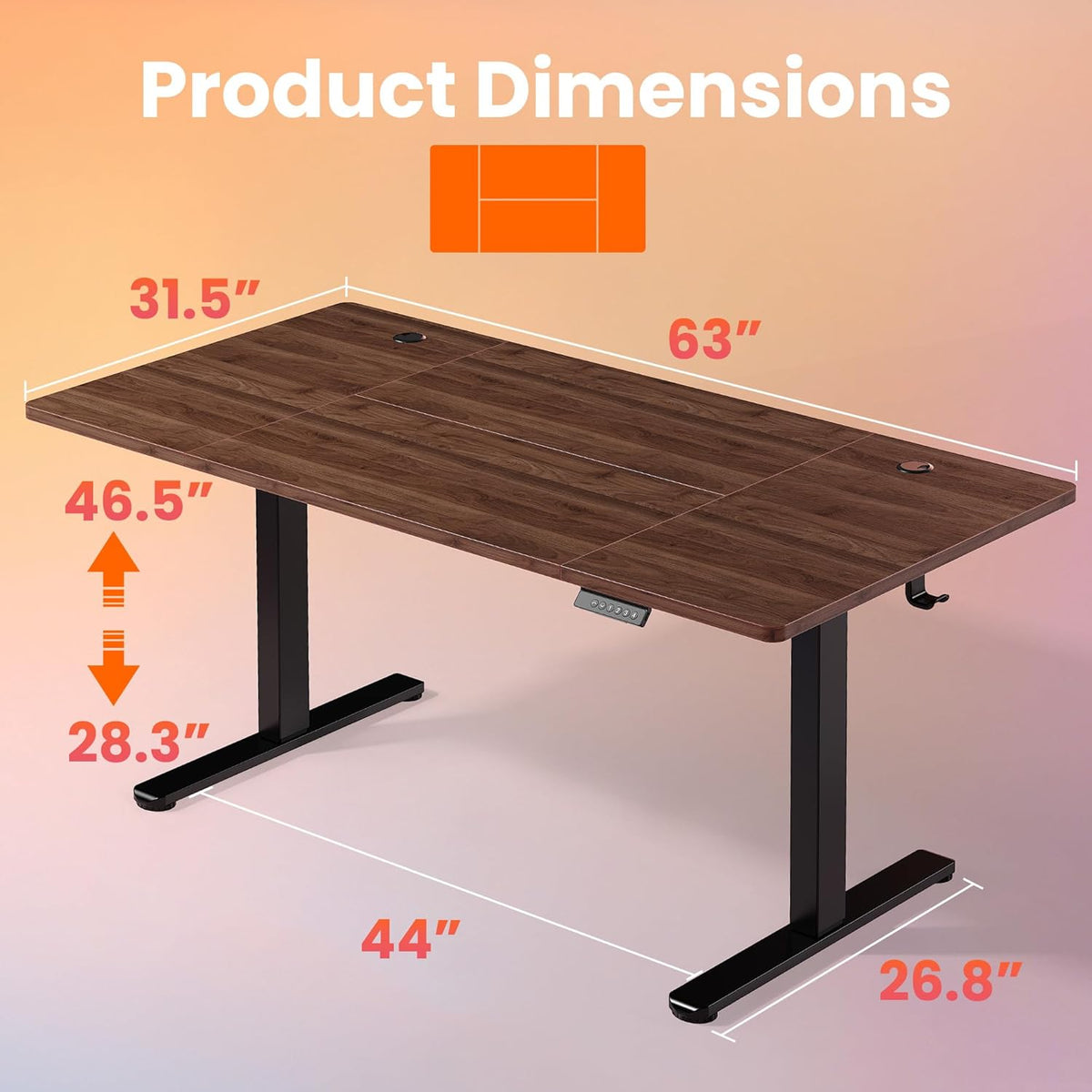 HUANUO Height Adjustable Desk 160cm, 4 Memory Height Settings, Electric Desk for Home Office and Computer Workstation, Standing Desk, Dark Walnut Brown - QUORE