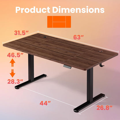 HUANUO Height Adjustable Desk 160cm, 4 Memory Height Settings, Electric Desk for Home Office and Computer Workstation, Standing Desk, Dark Walnut Brown - QUORE