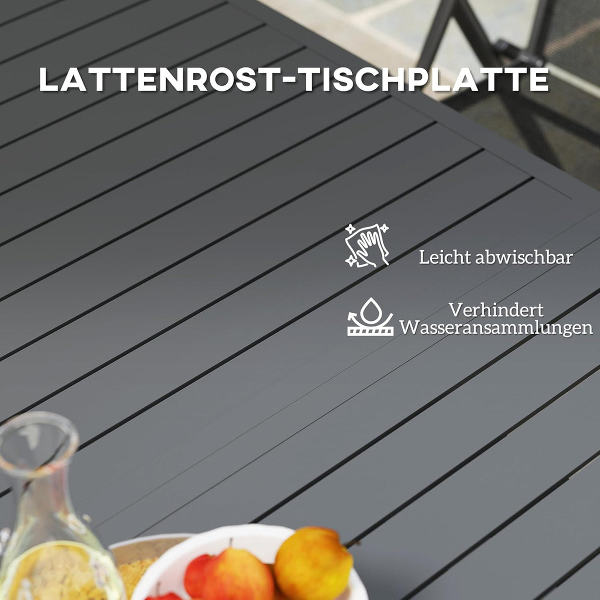 Outsunny Gartentisch Erweitert Aluminium 160/220x90cm Wetterfest Balcony, rutschfest Buffettisch Camping for 6-8 Persons, Outdoor Essisch für Garten, Terrasse Balcony Grau - QUORE