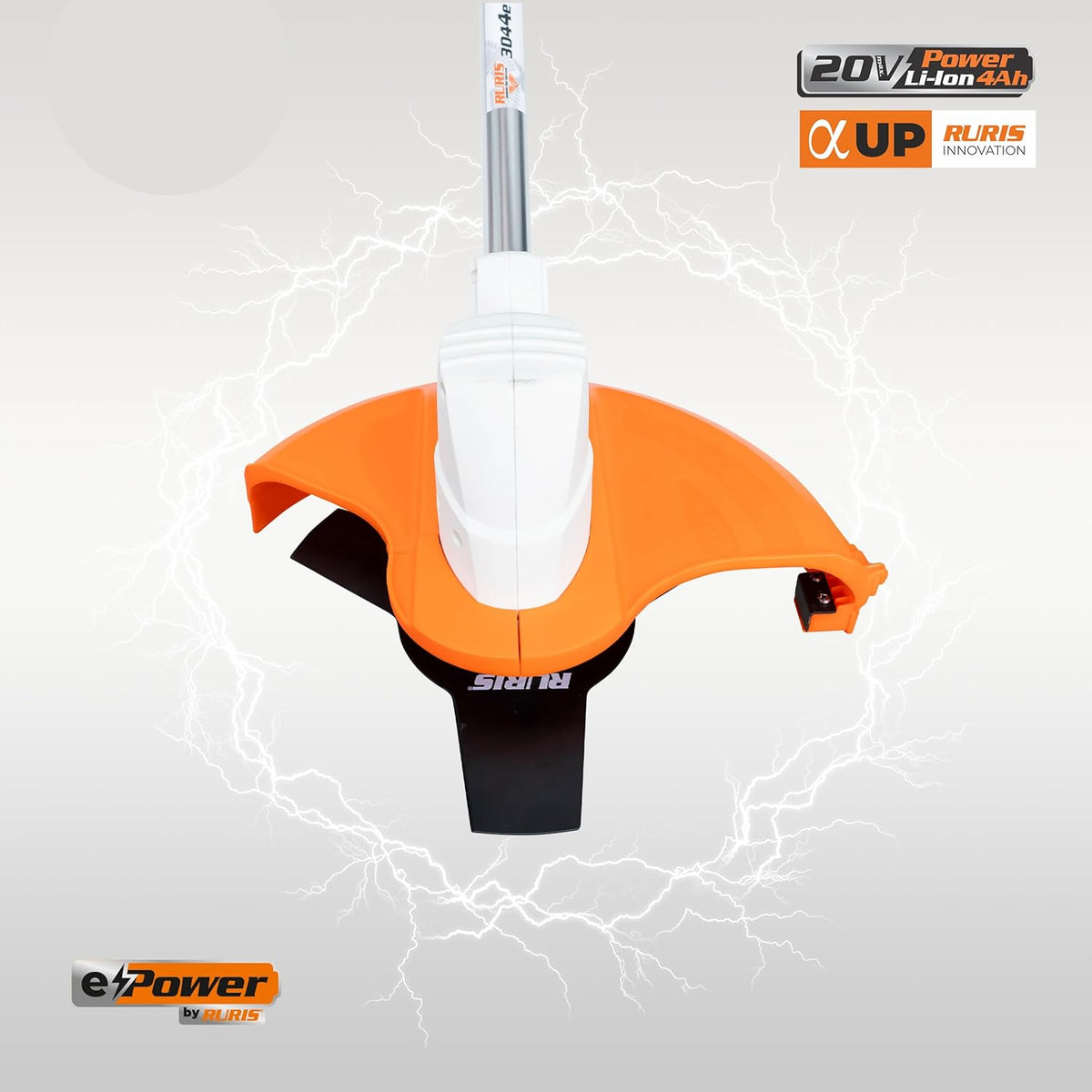 RURIS Bosmaaier met accu 3044e – borstelloze motor, maaibreedte 300 mm (draad) / 255 mm (lemmet), ergonomische handgrepen, accu 2 x 20 V Li-ION 4 Ah en dubbele oplader inbegrepen