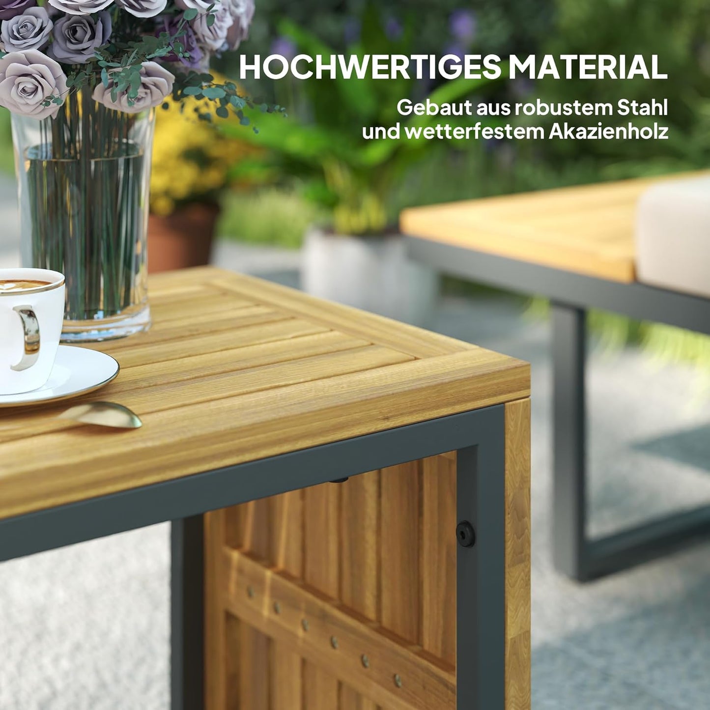 Outsunny Akazienholz Gartenmöbel Set 6 Persons L-Förmig Gartenlounge mit Eckbank verstellbar Rückenlehne Beistelltisch Kissen Balkonmöbel-Set Outdoor Sitzgruppe für Garten Terrasse Balcony Hellgrau - QUORE