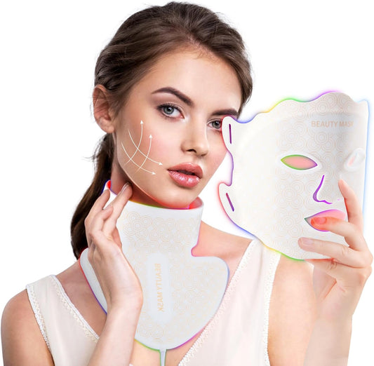Led-Lichttherapiemasker voor Gezicht en Hals – Led Gezichtsmasker – Gezichtsmasker – Led Masker – Lichtmasker – 175 Ledlampjes – 7 Lichtstanden en 850 Nm Infrarood – Wit