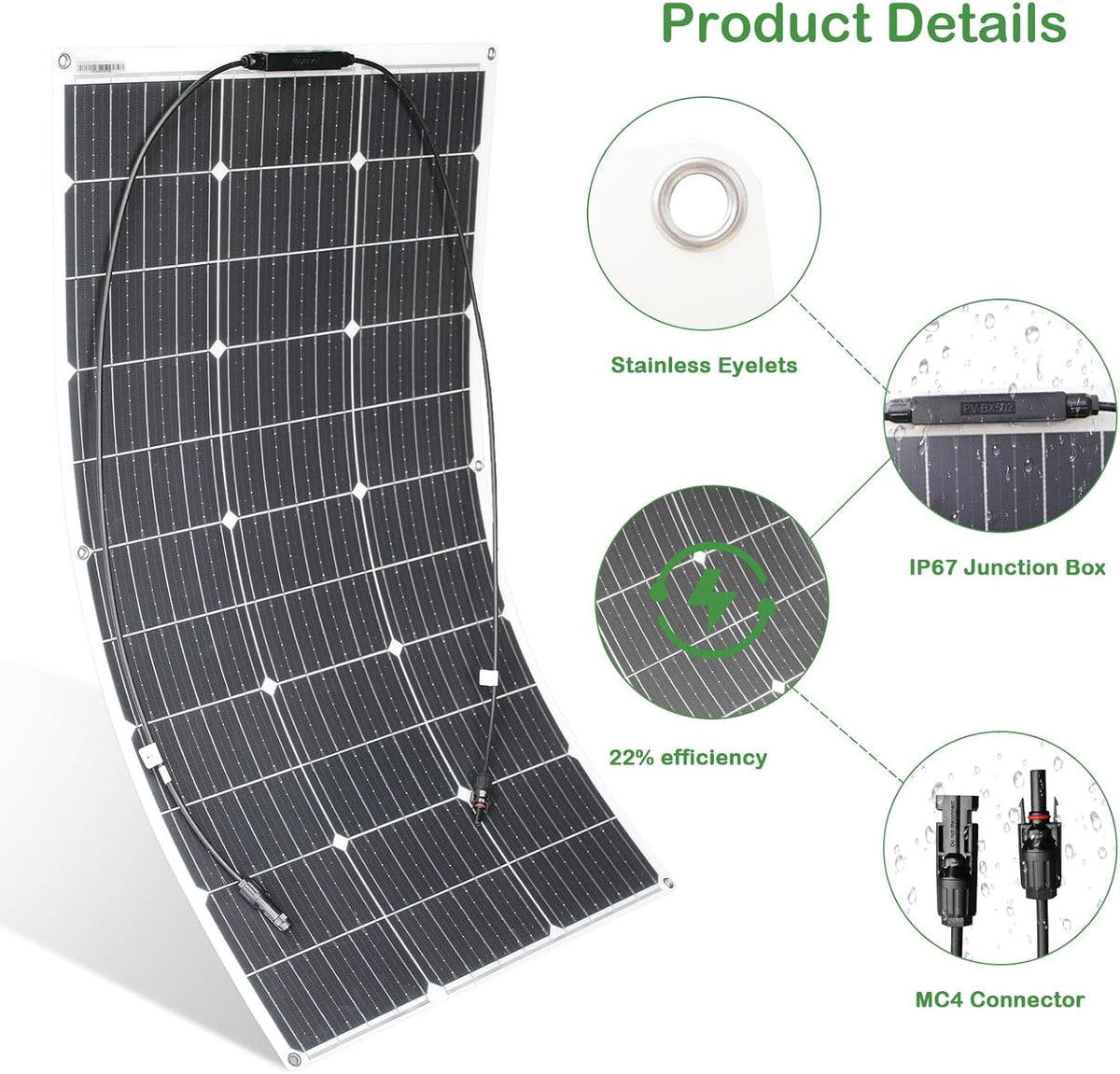 200W zonnepaneel Flexibel Kit Monokristallijn Fotovoltaïsch 20A 12V/24V Zonnelaadregelaar Zonnekabel voor Jacht Boot Off grid systeem Camping Balkon Zonnesysteem Camper