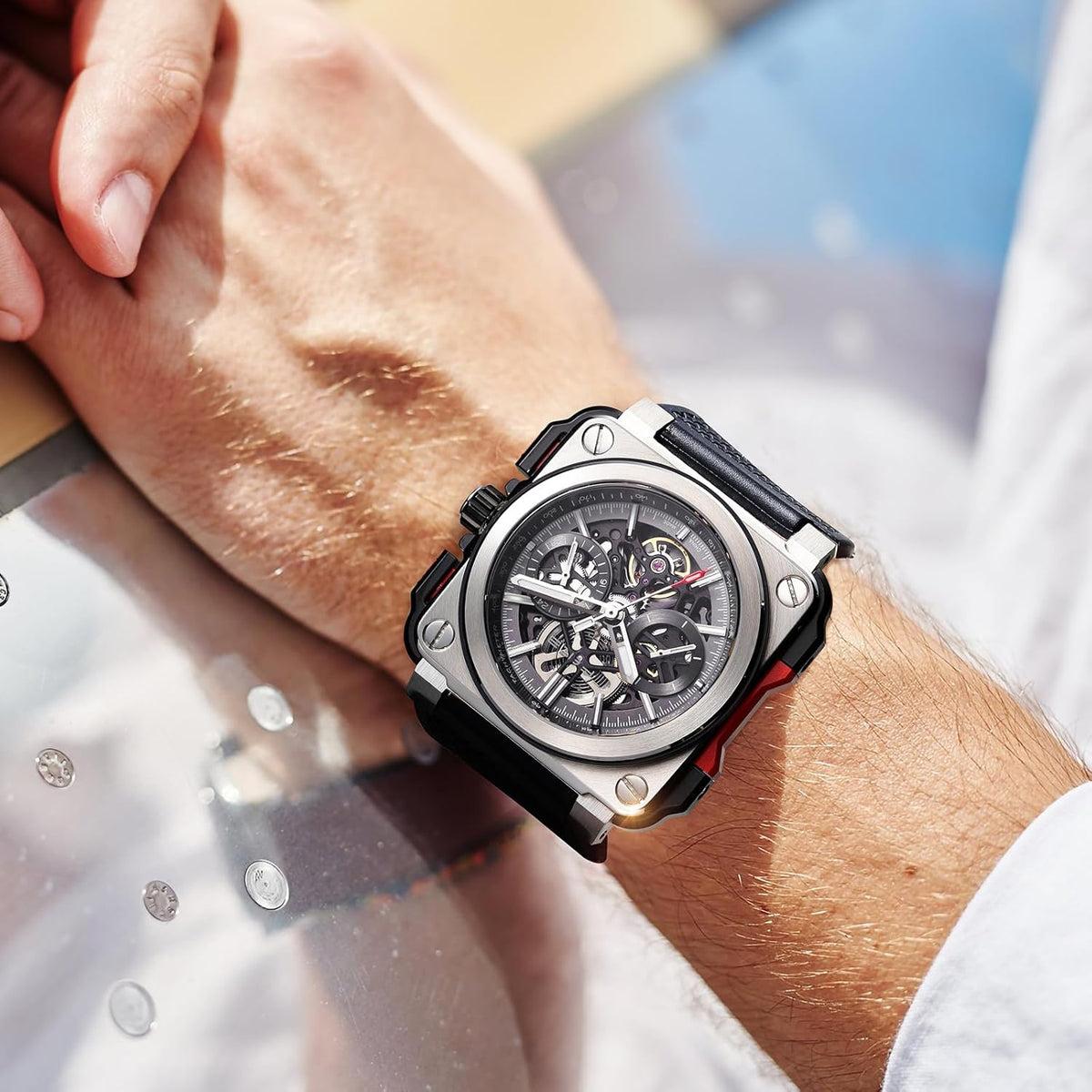 FEICE Hoekse Herenhorloge Mechanische Automatische Herenhorloge Saffierglas Skelet Wijzerplaat Waterdicht tot 10 ATM - FM507