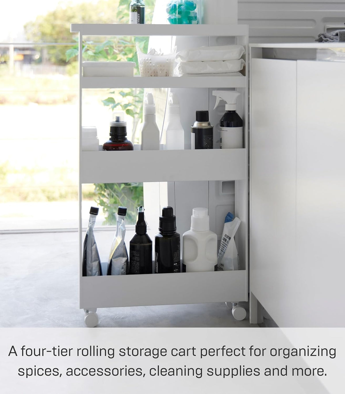 Yamazaki 1806 TOWER Slim 4~Tiered Storage Cart, white, Steel/Nylon, 13 x 48 x 80.5 cm