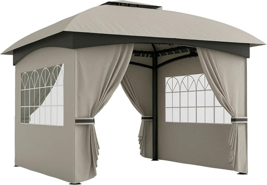 Tuinpaviljoen – Tuinhaard – Terrasoverkapping – Partytent – Tuinkamer – Lichtgrijs – UV-bescherming UV20+ – Gegalvaniseerd Metalen Frame 3,35x3,35m