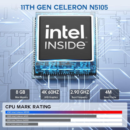 Mini-pc Celeron N5105 (tot 2,9 GHz) Mini-desktopcomputer, NiPoGi AK1 Pro 12 GB DDR4/256 GB Rom Mini-tower-pc 4K UHD, dubbele WiFi, Gigabit Ethernet, HDMI, VESA voor kantoor/studie/thuis