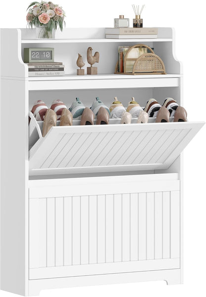 Hzuaneri Shoe Cabinet, SR66103X Shoe Rack, Narrow Shoe Rack, Adjustable Shoe Storage for Entrance Hallway, Living Room, 16 Pairs, 2 Flaps (80B cm), White