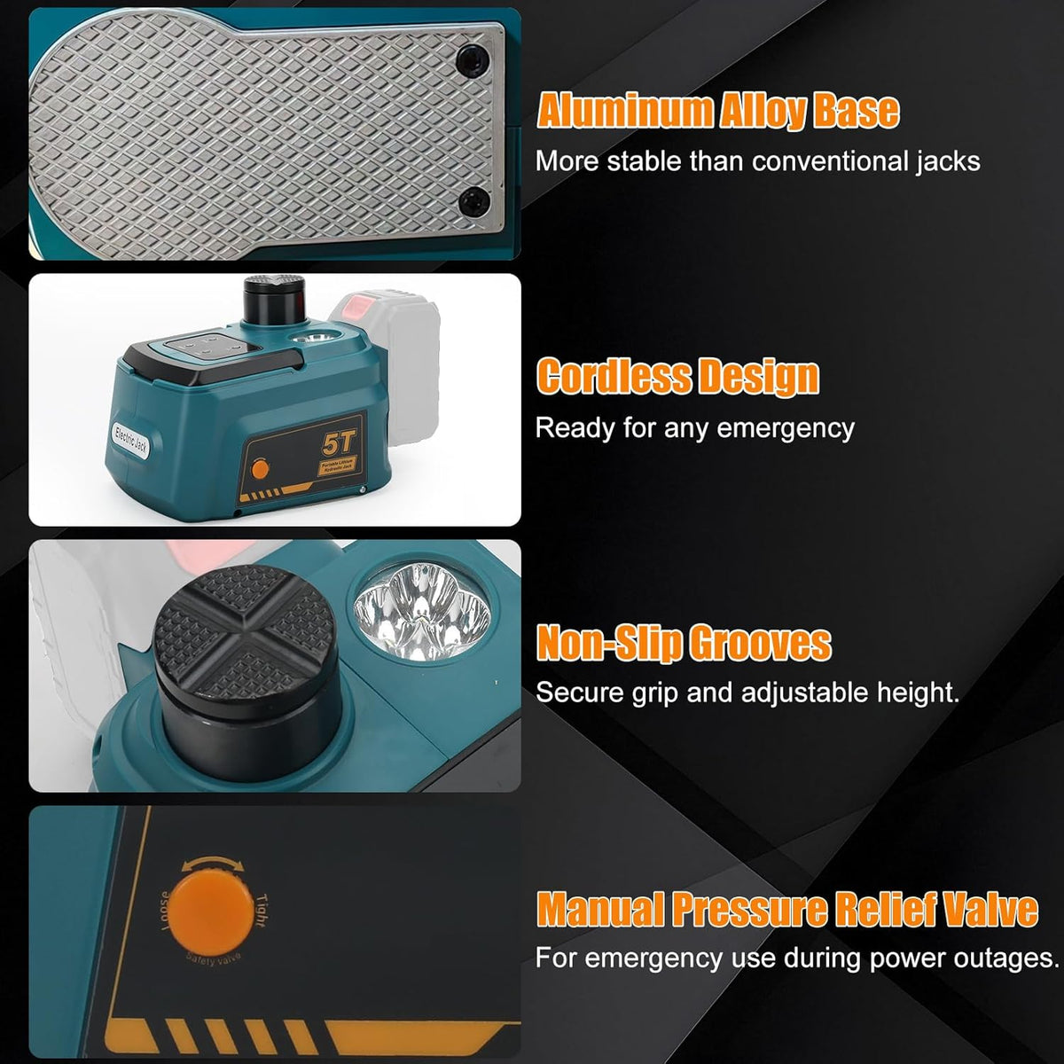 Elektrische hydraulische krik, 5T, compatibel met Makita 18 V accu, 220 W krik, hefbereik 15-45 cm, draadloze bandenwisselset voor auto, SUV, MPV, garagereparatie (zonder batterij)