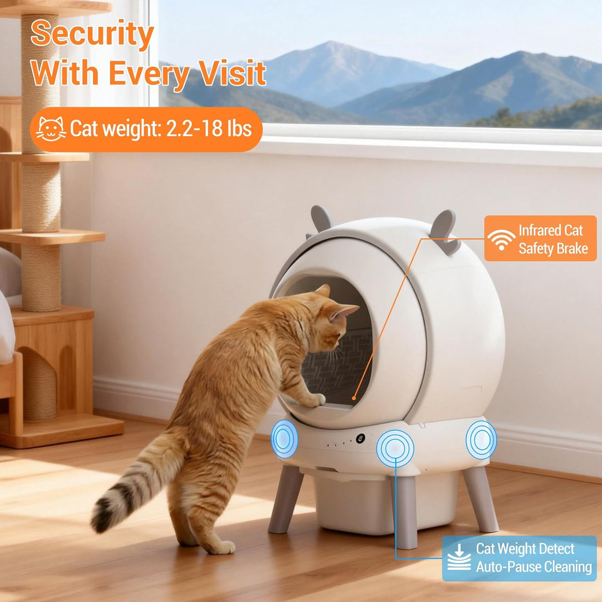 Garvee Zelfreinigende kattenbakvulling, 65 l, met veiligheidssensoren en app-bediening, groot, gesloten, automatische kattenbak, toilet voor meerdere katten, met afvalzakken