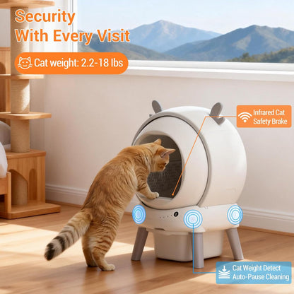 Garvee Zelfreinigende kattenbakvulling, 65 l, met veiligheidssensoren en app-bediening, groot, gesloten, automatische kattenbak, toilet voor meerdere katten, met afvalzakken