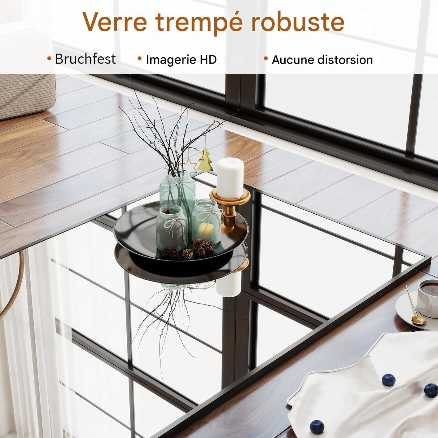 Koonmi 89 x 198 cm grote staande spiegel, robuuste full-body spiegel met minimalistisch smal aluminium frame, moderne grote wandspiegel, staand of hangend voor woonkamer en slaapkamer, zwart