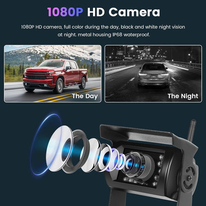 Draadloze Achteruitrijcamera (Dual) met 7-inch HD IPS Monitor, IP68 Waterdichte Auto Achteruitrijcamera voor Auto, Vrachtwagen en SUV Bestelwagens
