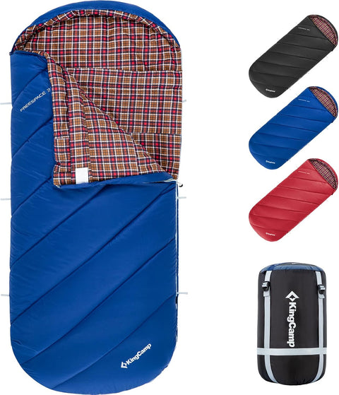 KingCamp Slaapzak XL 3-4 Seizoenen Katoen Flanel 220 x 100 cm Extra Groot voor Volwassenen Extreem -8 °C Compact Draagbaar Comfortabel Professioneel Warm voor Kamperen Wandelen Buiten Binnen