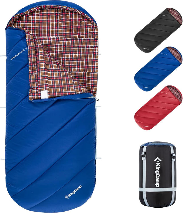 KingCamp Slaapzak XL 3-4 Seizoenen Katoen Flanel 220 x 100 cm Extra Groot voor Volwassenen Extreem -8 °C Compact Draagbaar Comfortabel Professioneel Warm voor Kamperen Wandelen Buiten Binnen