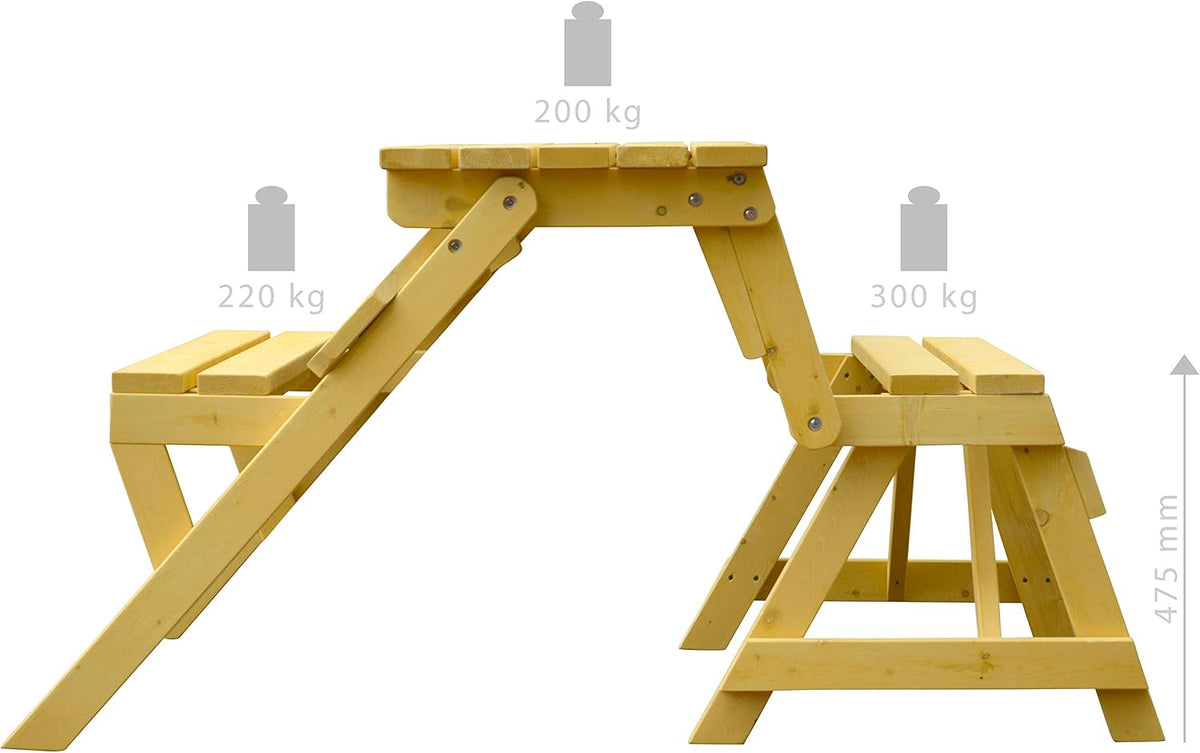 dobar® 29301FSCe Picknickbank, 2-in-1, groot, multifunctionele tuinbank, massief hout, zitbank en tafel voor 4 personen, outdoor zitmeubel, 138 x 144 x 77 cm, naturel