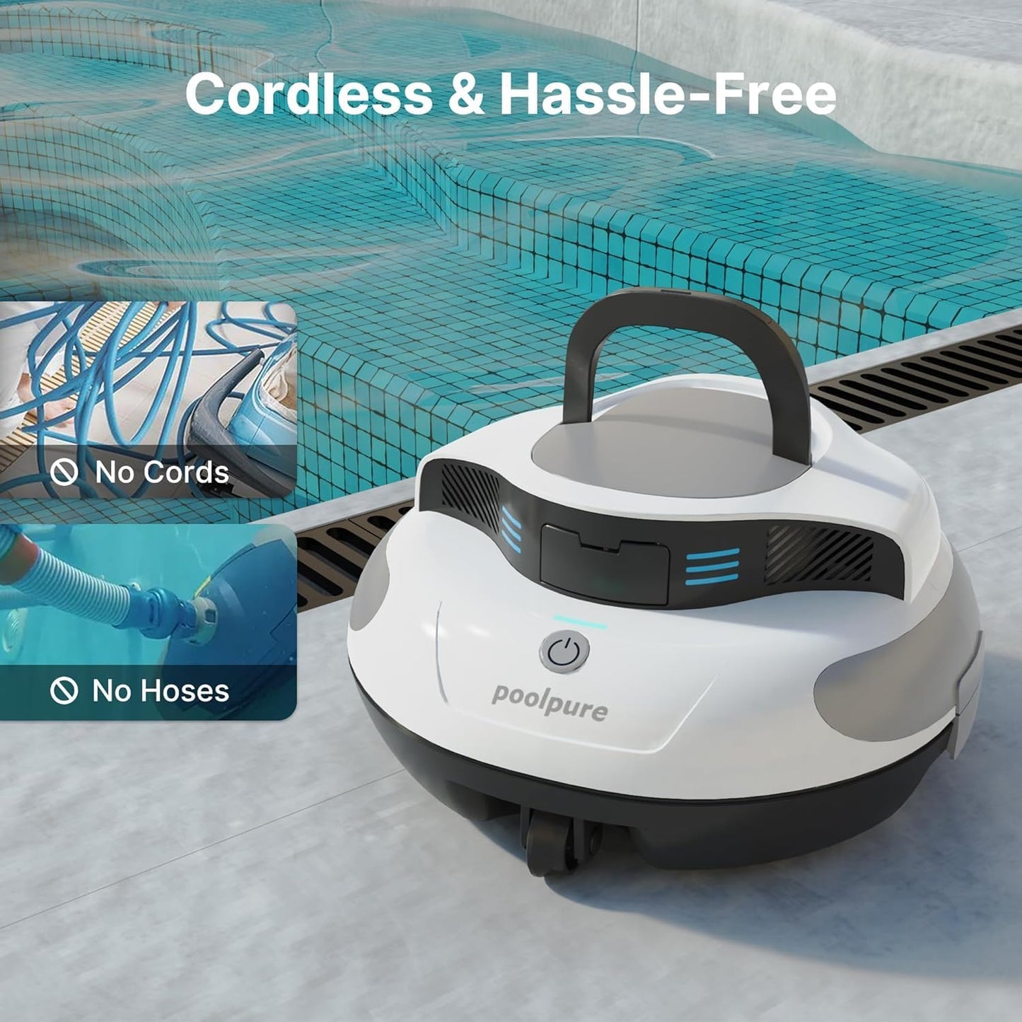 POOLPURE Piscina Zwembadrobot, 5000 mAh Pulizia Doppio motor, dubbele Hall-sensor, led-display, Parcheggio Automatico, IPX8 Impermeabile, draadloze zwembadstofzuiger