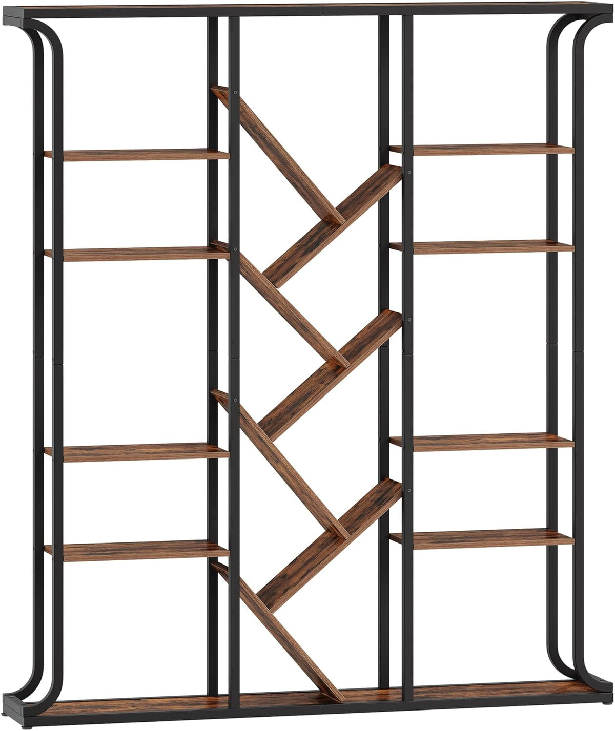 Hzuaneri BC53201B Bookcase, 3 Columns, 6 Animals, Tree-Shaped Bookcase, 17 Compartments, Open Independent Shelves, for Home Office, Bedroom, Living Room, 24 x 156 x 180 cm, Vintage Brown-Black