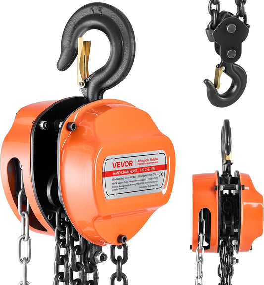 VEVOR Trekkoord met 2 T draagvermogen, handketting, 6 m hefhoogte, hoes met G80-ketting, krachtige takel, handmatige takel voor garages, magazijnen, automobielmachines, oranje