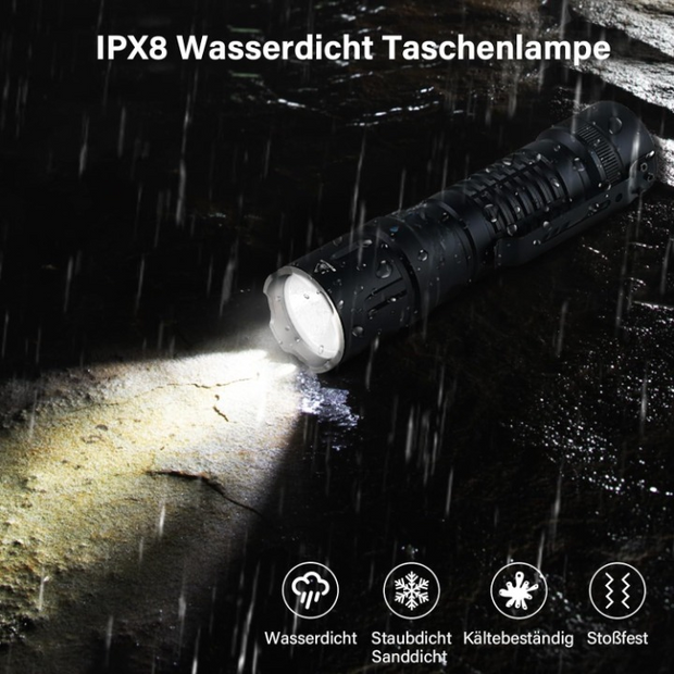 Zaklamp - Tactische Zaklamp - EDC Zaklamp - Superheldere - Oplaadbare - Draagbare - met USB-C-staart - E-Schakelaar - voor Zoeken - Wandelen - Noodsituatie - 5200Lm - 5000 mAh - ‎IPX7 - Zwart