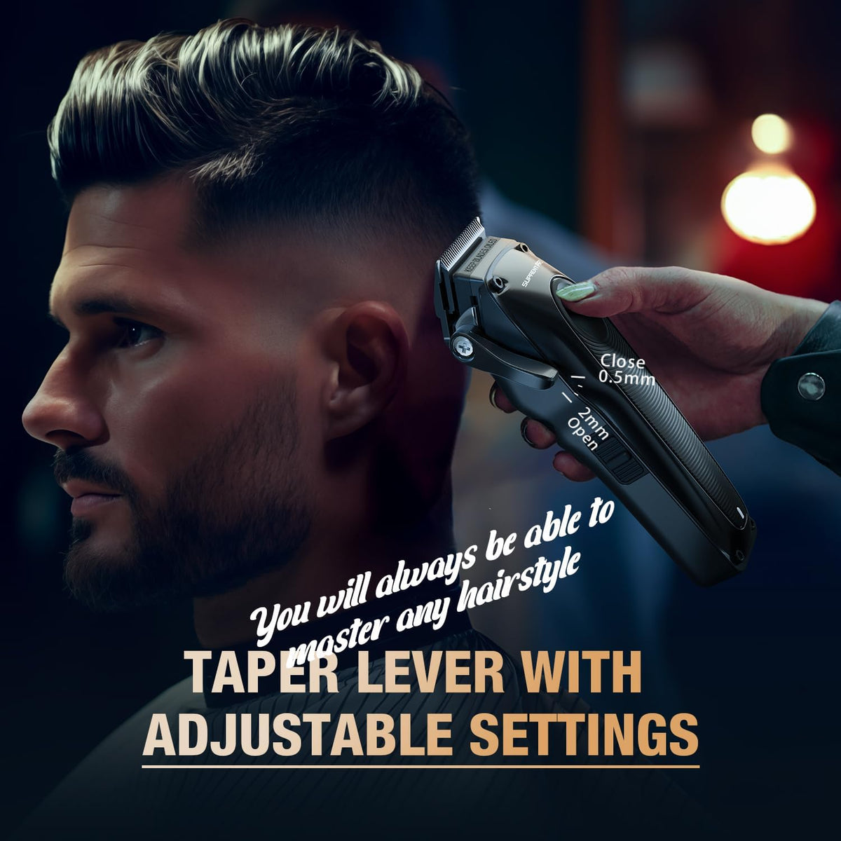 SUPRENT PRO Professionele Tondeuse voor Mannen - DLC Gecoat Mes Met Power Compensator Motor - Premium Set voor Kappers Met Oplaadbasis