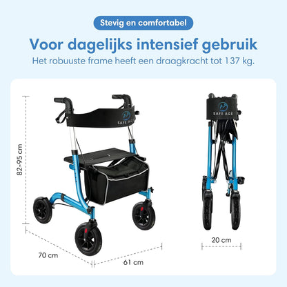Rollator lichtgewicht en opvouwbaar - zitfunctie - voor binnen en buiten - rugleuningen en wandelstok houder (Blauw)