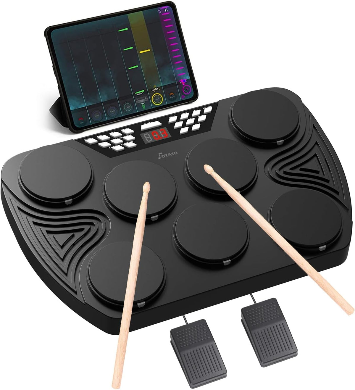 Elektronisch Drumstel – Elektronische Drumkit – Digitale Trommelset – Oprolbaar Drumpad – 7 Drumpads En 2 Pedalen, LCD-Display Met Ingebouwde Luidsprekers