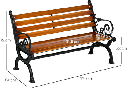Outsunny Garden Bench Park Bench Double Sofa Balcony Bench with Armrests Garden Balcony Weatherproof Wood 120 x 64 x 79 cm Teak - QUORE