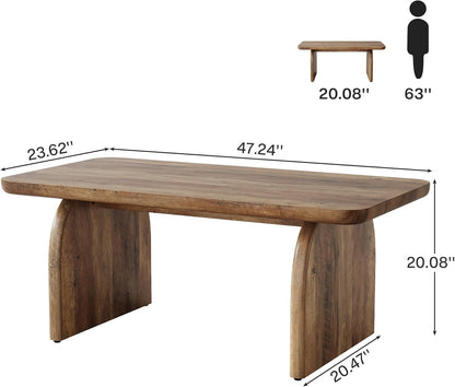 Tribesigns Rectangular Coffee Table, 111cm Wooden Rectangular Living Room Table, Farmhouse Accent Center Table, Low Cocktail Tea Table with Sturdy Base and Rounded Corners, Easy Assembly, Rustic