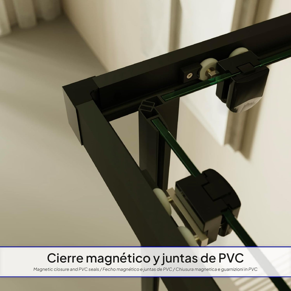 Douchecabine – Douchewand – Douchecabine Hoek – Douchecabine Schuifdeur – Veiligheidsglas – 90x90 cm – 6 mm ESG Veiligheidsglas – Zwarte Profielen – Partieel Gesatineerd – Hoogte 190 cm